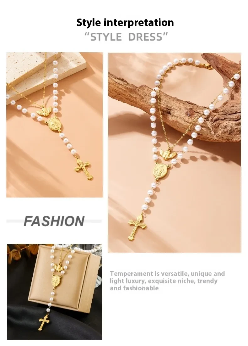 Tassel Cross Stainless Steel Ornament Necklace