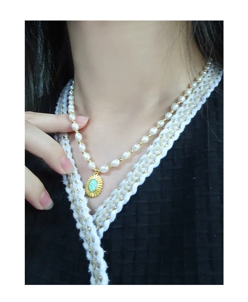 Light Luxury Design Opal Natural Pearl Necklace Sterling Silver