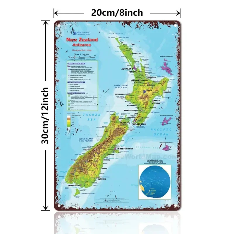 Vintage New Zealand Map Metal Sign