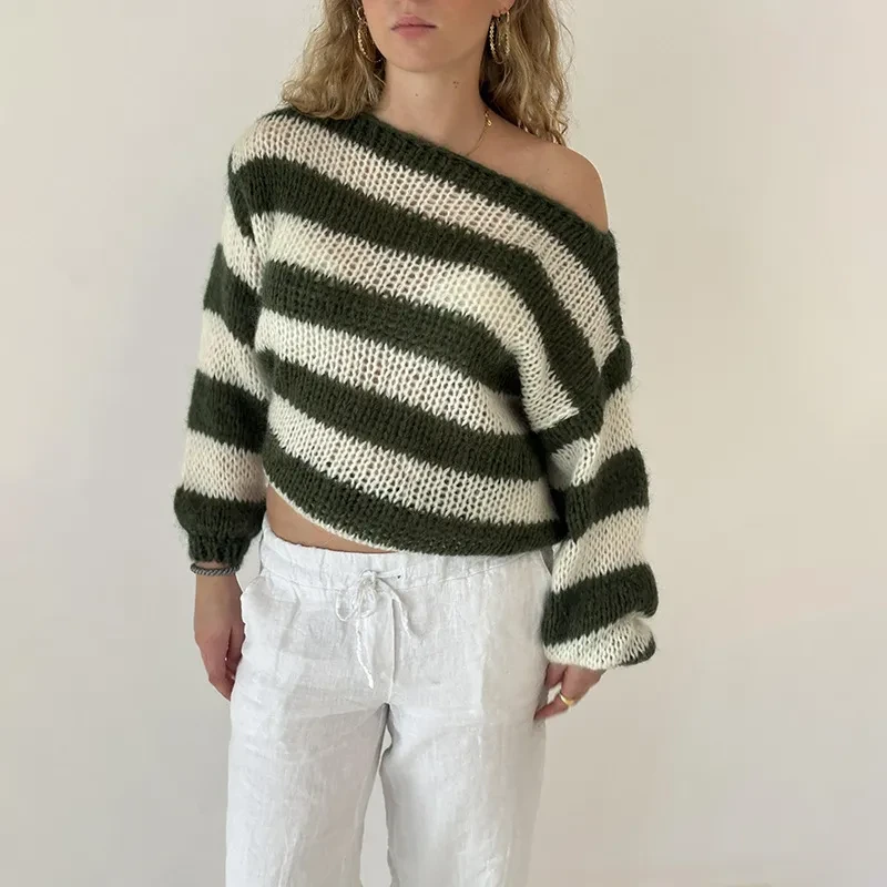 Loose Striped Pullover Sweater Fashion Versatile Long-sleeved Knitted Tops For Women Clothing