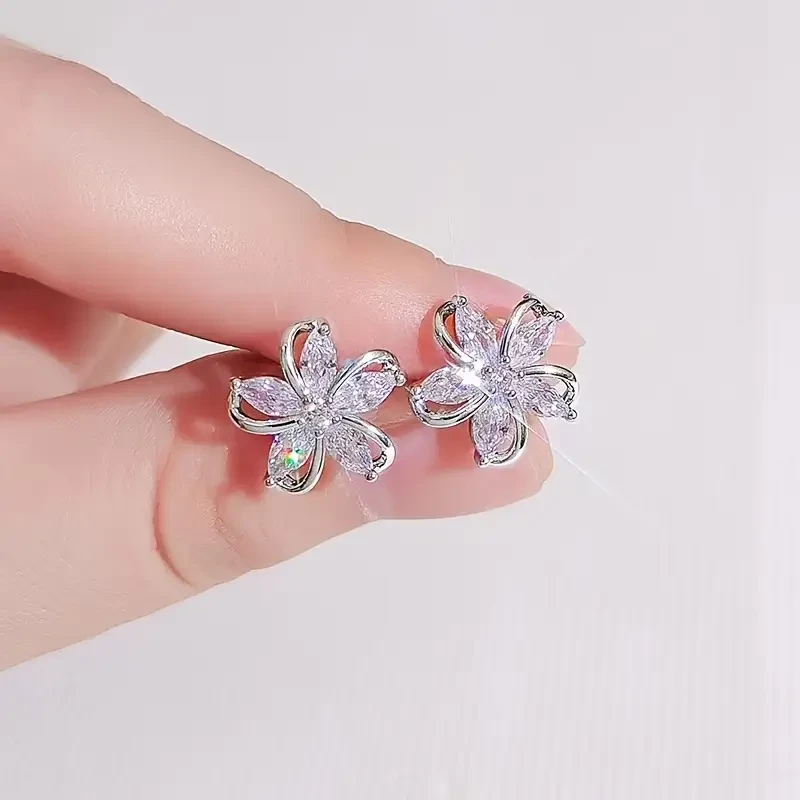 Elegant Rose Golden Cubic Zirconia Flower Stud Earrings  Vintage-Inspired, Stainless Steel Posts, Perfect for Daily Wear or Gift for Women & Sisters