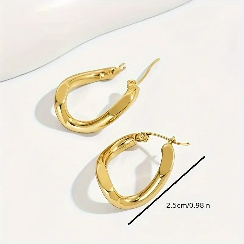 1 Pair of Irregular Shaped Round Earrings Stainless Steel Electroplated, Fashionable & Classic Style, Ladies Hoop Earrings