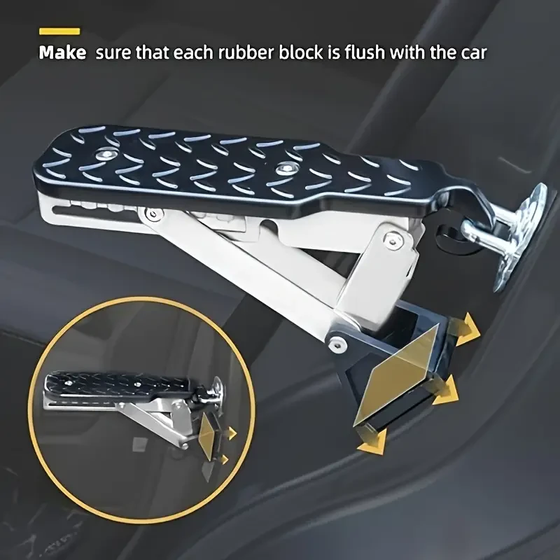 1PC Multi-Functional Folding Car Door Step - Aluminum Alloy Universal Fit Vehicle Rooftop Assistance Pedal with 7-Gear Adjustment, Anti-Slip Design, and Rubber Block Stability for Easy Roof Access