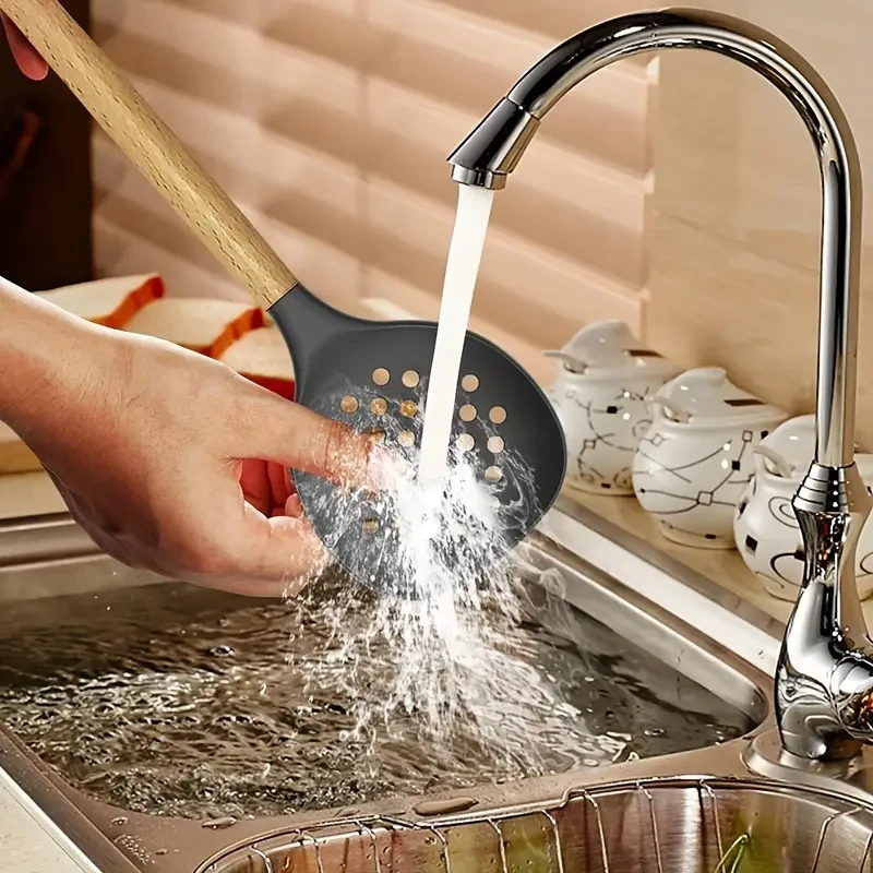 12pcs Silicone Kitchen Utensil Set with Wooden Handles - Heat Resistant, Non-Stick Cooking Tools Including Whisk, Spatulas, Ladle & More - Essential for Home and Restaurant Use, Silicone Cooking Utensils