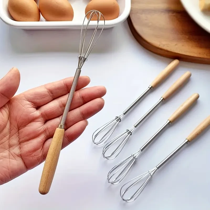 3/6pcs, Mini Whisk, Stainless Steel Whisk Set with Wooden Handle, Egg Beatter, for Perfect Blending, Whisking & Beating, Durable & Easy to Clean, Baking Tools