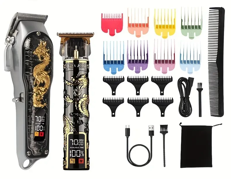 Professional USB Rechargeable Hair Clipper Kit for Men - Cordless Beard Trimmer with Zero Gap, Lithium Battery, Zinc Alloy Body - Perfect Birthday or Holiday Gift