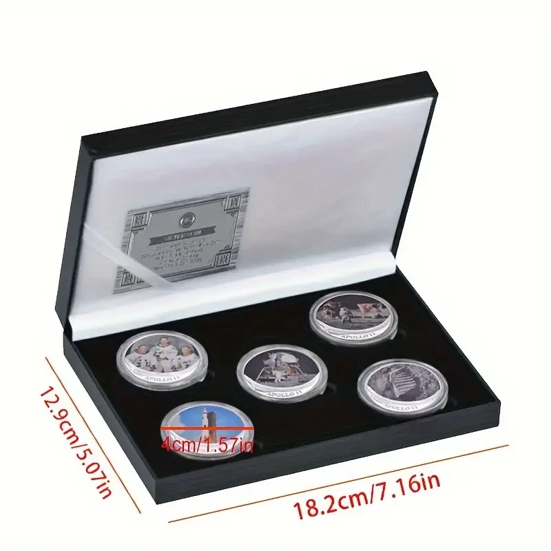 Apollo 11 Moon Landing Commemorative Coin Set, Iron Novelty Coins, First Successful Lunar Mission Souvenir, Space Collectibles, Educational Gift, Suitable for Ages 14+ - Pack of 5