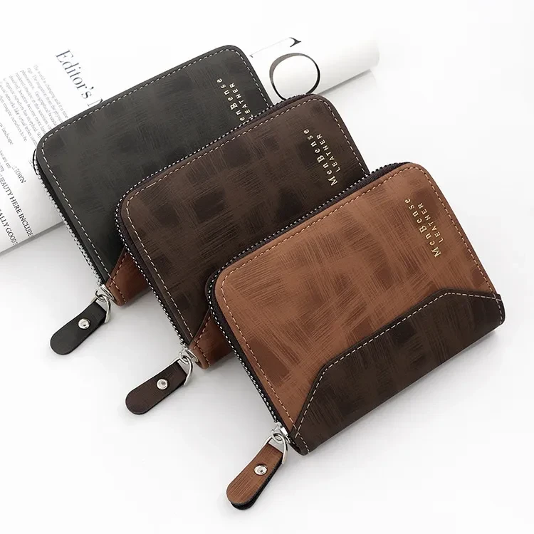 Frosted Men's Short Chain Wallet Vertical Coin Purse Card Holder