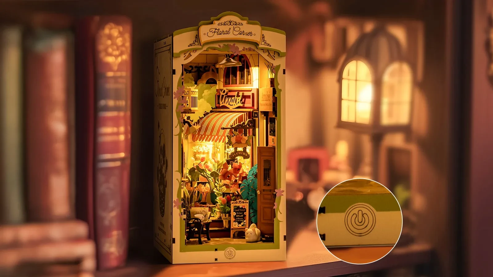 Rolife Floral Corner DIY Book Nook Shelf Insert Kit 3D Wooden Dollhouse For Gift