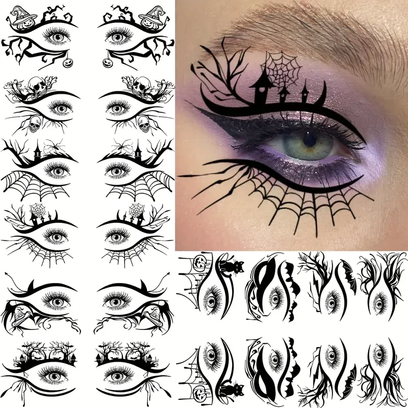 10 Sheets Around Eye Corner Eyelid Temporary Tattoos Realistic Fake Eye Tattoo Stickers for Women & Men, Long-Lasting Halloween Witch Makeup