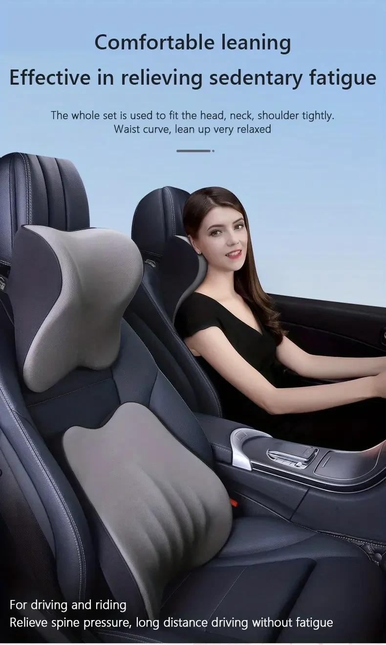 1pc Car Headrest/1pc Lumbar Pillow 100% High Rebound Imported Memory Foam Car Neck Pillow Waist Support High End Car Seat Pillow