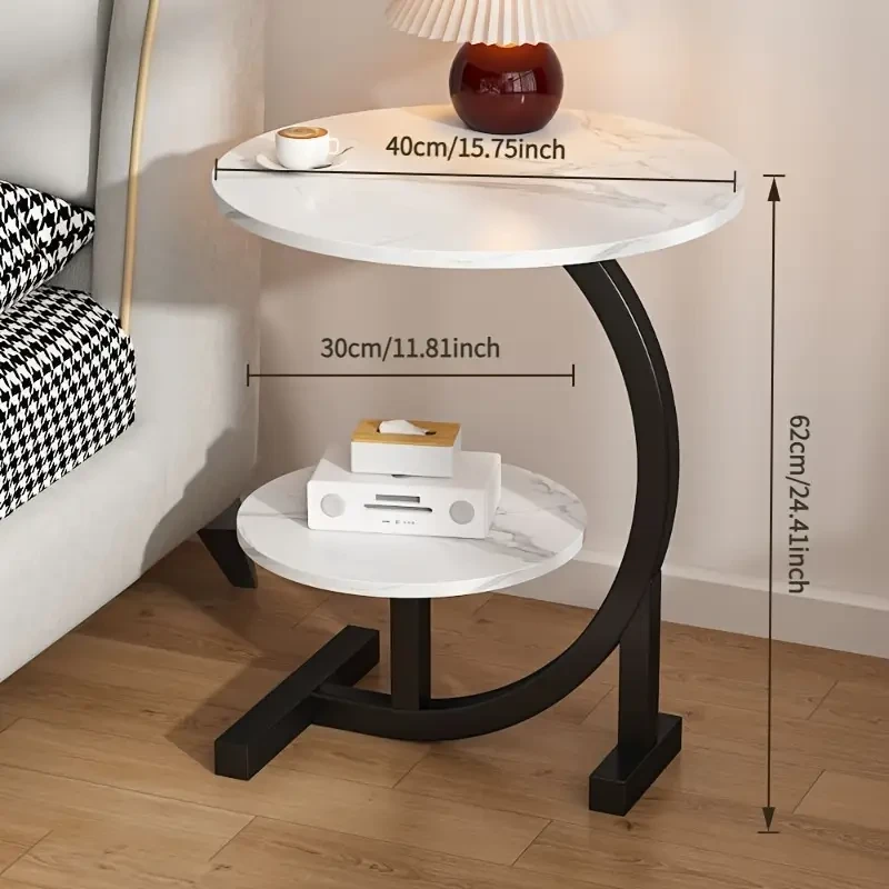 1pc Modern Minimalist Circular Bedside Table Sleek Stainless Steel Frame with Marble Top for Home & Sofa Living