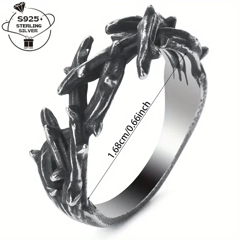 Womens S925 Silver Vintage Thorn Crown Ring  Forest Vine Branch Design for Pride, Weddings, Festivals & Daily Elegance