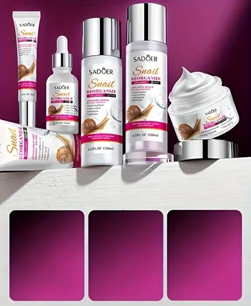 6pcs/set, Snail Recombinant Collagen Skincare Gift Set Wrinkle Smoothing & Moisturizing Facial Serum, Cleanser, Eye Serum, Essence Cream, Toner, Sachet For Dull Skin & Pore Shrinking