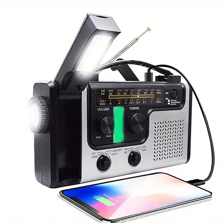 Solar Hand Crank Emergency Radio AM/FM/SW Multi-band With Flashlight, Reading Light, Siren, Mobile Phone Charging Function
