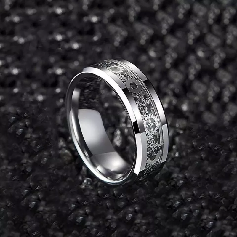 Mens Stainless Steel Ring with Carbon Fiber Inlay
