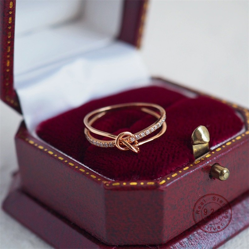 Elegant Artistic Dense Inlaid Zircon Knot Double Layer Ring For Women