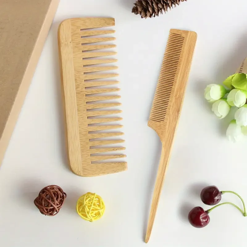 6pcs Bamboo Hair Brush and Comb Set for Normal Hair - Includes Air Cushion Massage Brush, Paddle Brush, Tail Comb, Tooth Comb, Double Head Comb - Detangles Knots and Promotes Healthy Hair Growth.