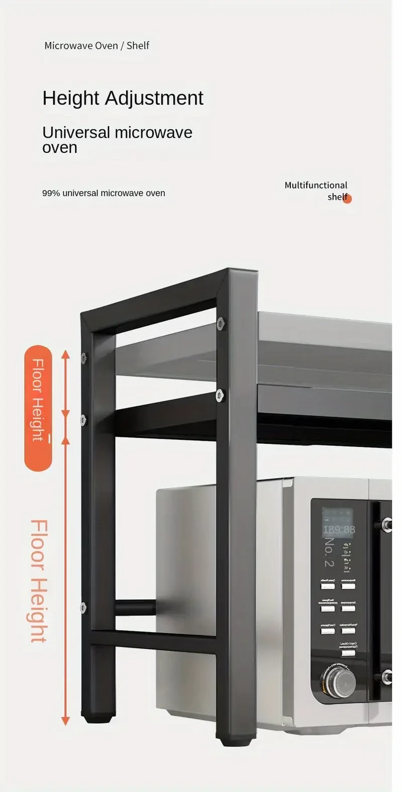 1pc LANTUTU Expandable Microwave Oven Rack - Stainless Steel 2-Tier Countertop Organizer with 6 Hooks, Ideal for Kitchen Utensils & Spices Storage - Perfect Mother's Day Gift