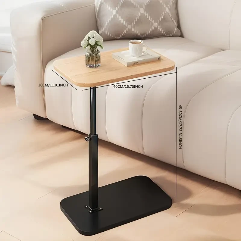 Modern C-Shaped Side Table with Adjustable Height - 360 Swivel, Slide-Under Design for Sofa/Bed/Bathtub - Durable Metal & Hardwood Construction
