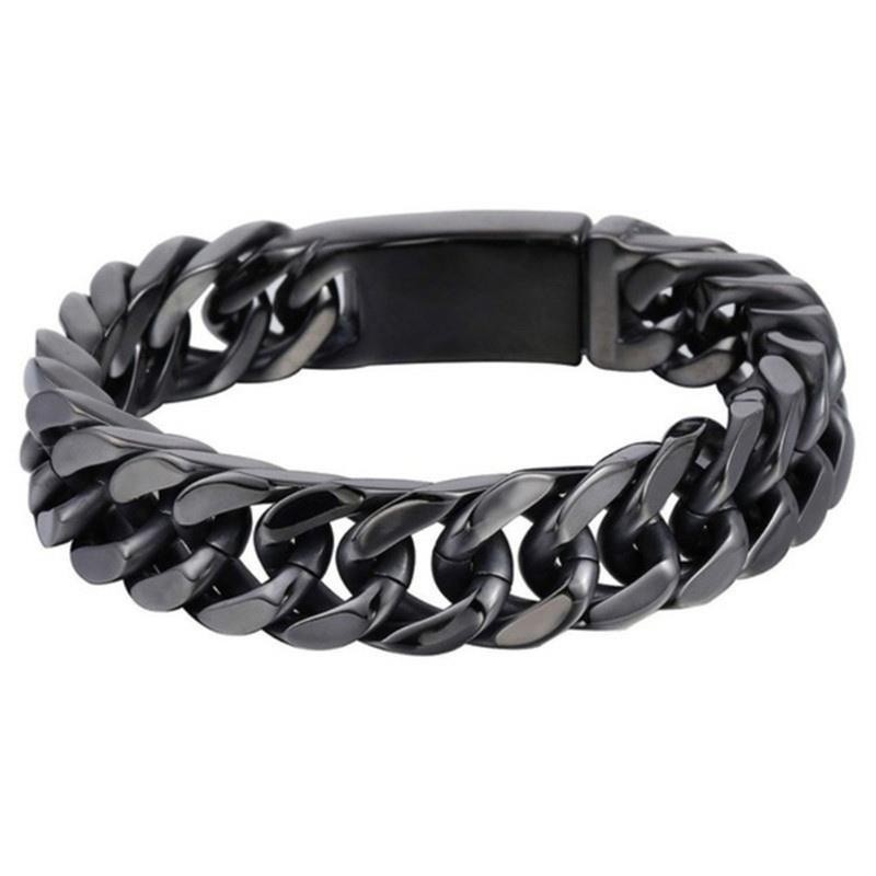 Fashion Black Cuban Chain Bracelet Stainless Steel Bracelet