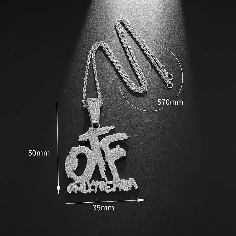 Luxurious Ice Crystal Zirconia Letter OTF Letter Pendant Necklace for Men and Women