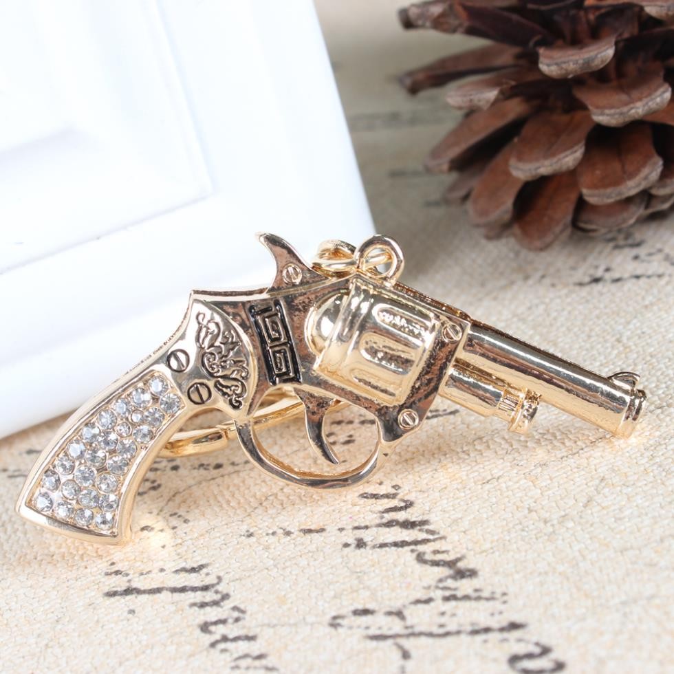 Pistol Gun Handgun New Crystal Rhinestone Charm Pendant Purse Bag Car Key Ring