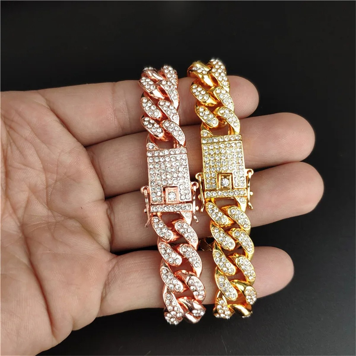 13mm Crystal Miami Iced Out Cuban Link Chain Bracelet