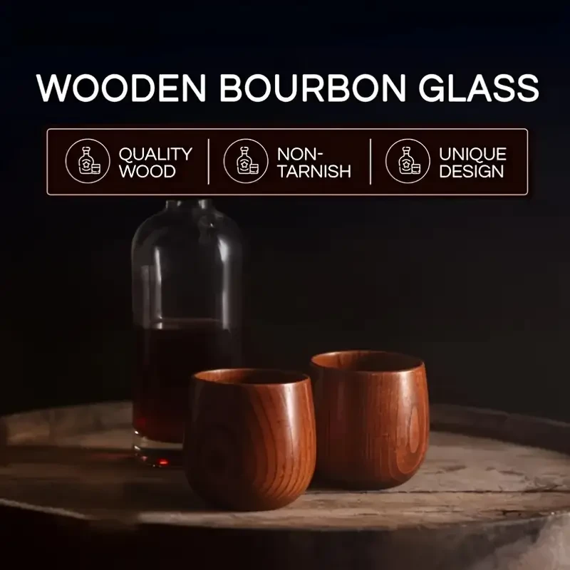 KEMORELA Oak Wood Whiskey Tumblers Set - 2 pcs