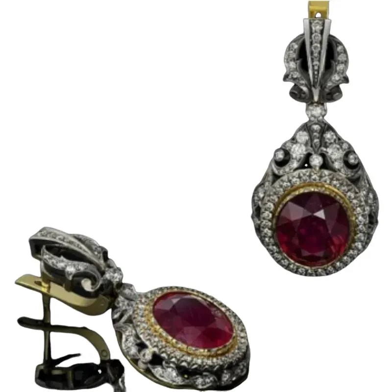 Retro Personalized Red Gemstone Inlaid Rhinestone Women's Earrings Noble Party Earrings