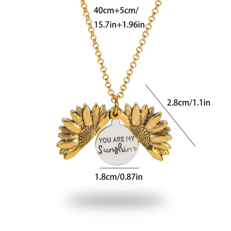 925 Sterling Silver Sunflower Box Pendant Necklace - Engraved 'You Are My Sunshine"