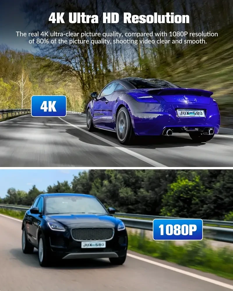 4K UHD Dash Camera for Cars with Front and Rear View, Night Vision, and Free 32GB SD Card