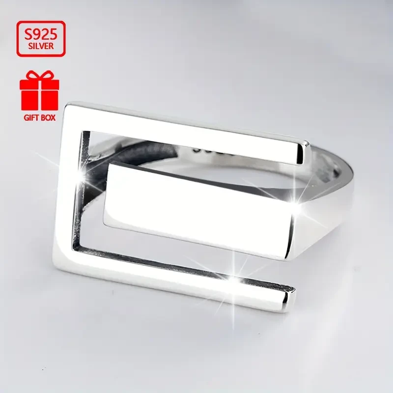 925 Sterling Silvery Adjustable Geometric Open Ring  Timeless Simplicity, Everyday Elegance