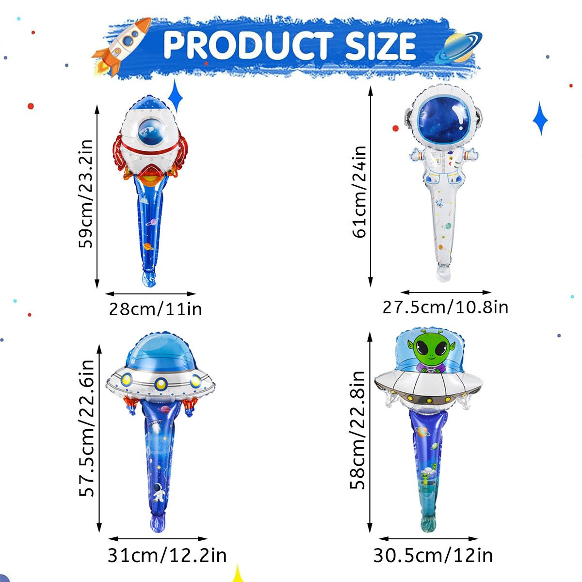 4PCS Space-Themed Astronauts and UFO Handheld Aluminum Film Balloons