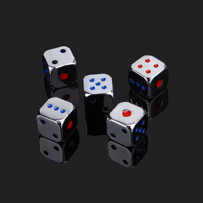 5PCS/1Set Creative Metal Dice Golden/Silver Funny Game Dice with Colorful Points