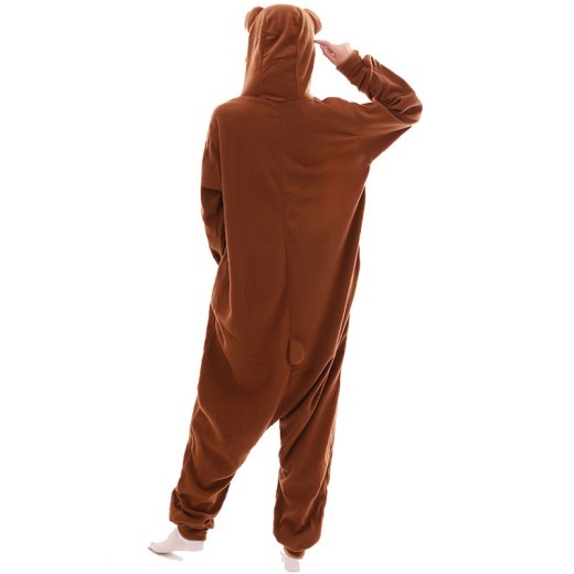Hooded Long-Sleeved Polar Fleece Animal Cartoon One-Piece Pajamas Brown Bear Hooded Couple Clothes