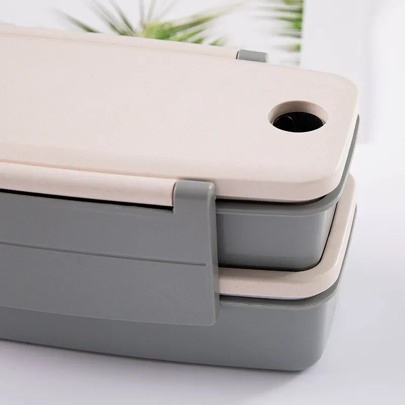 Bamboo fiber lunch box double-layered lunch box tableware set