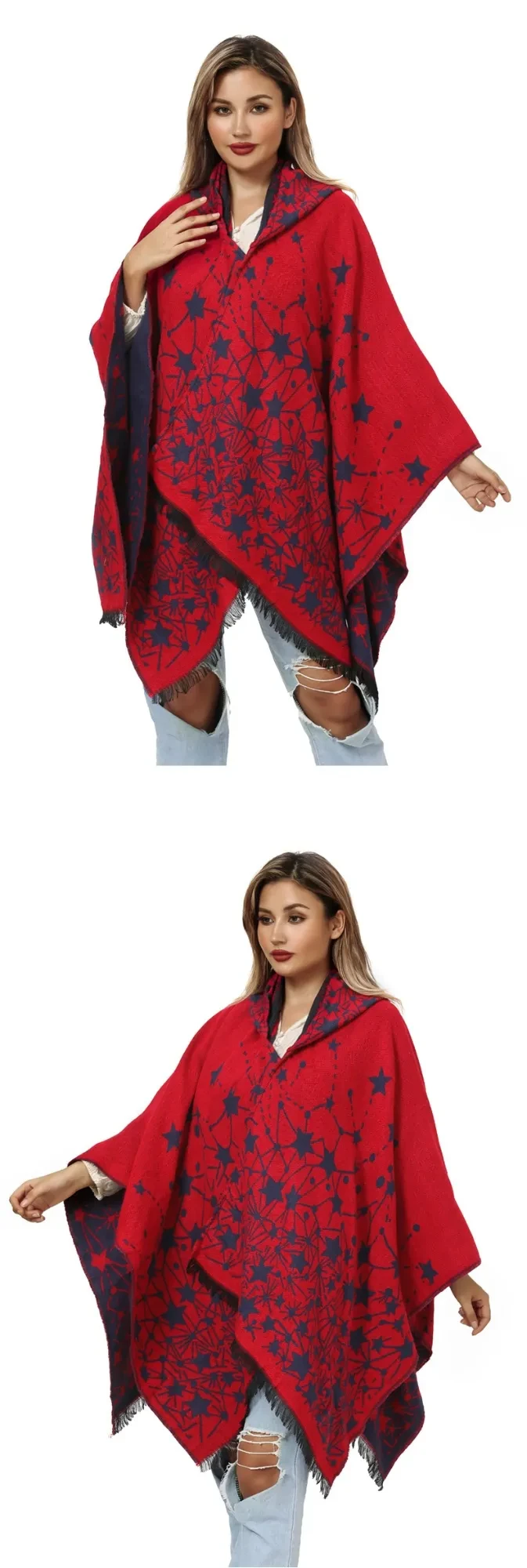 Cashmere-like Knitted Geometric Outer Scarf Shawl