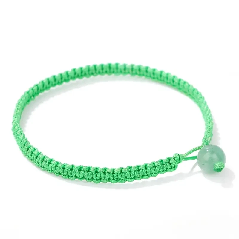 Handcrafted Green Flat Knot Bracelet with Natural Stone Bead - Adjustable, Braided Good Luck Charm for Couples