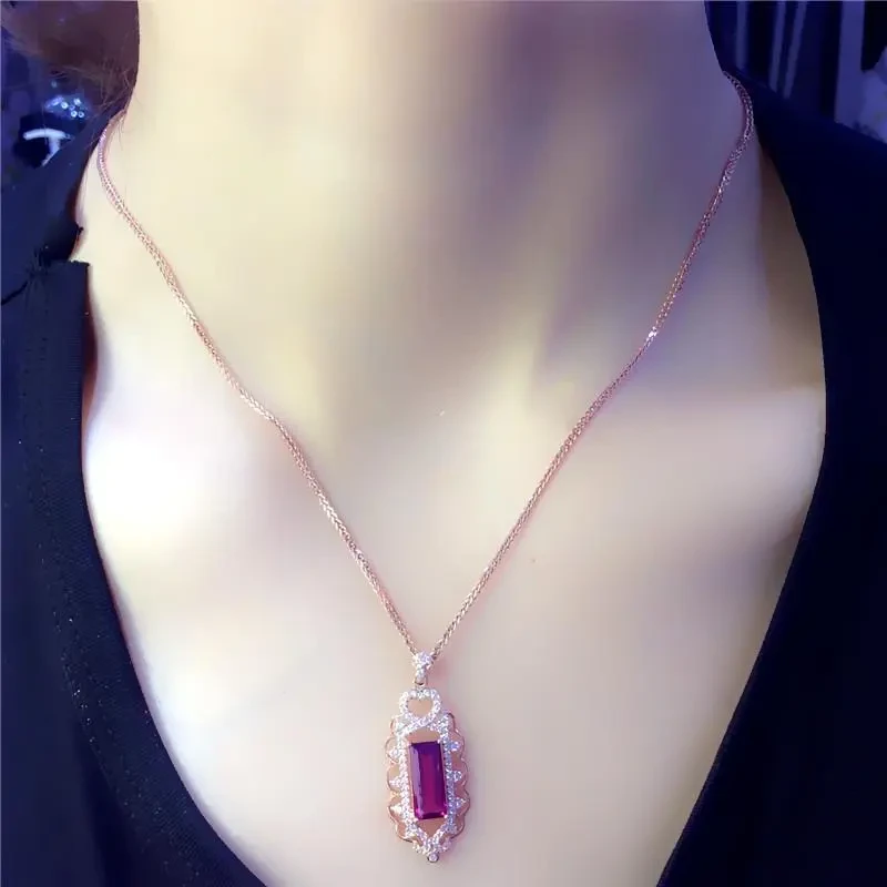 Women's Square Red Stone Necklace Pendant