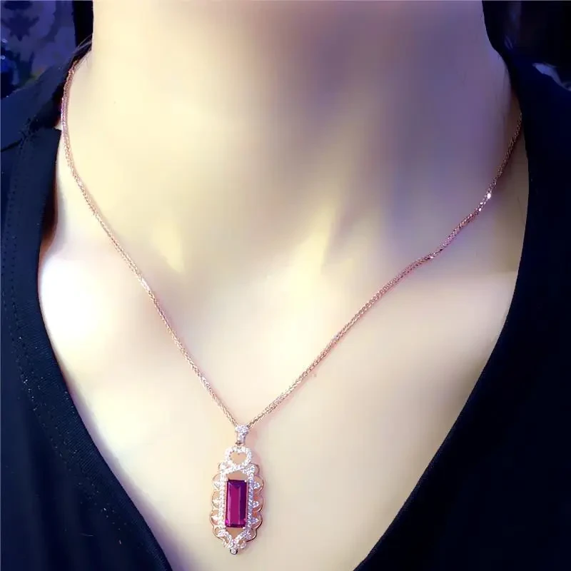 Women's Square Red Stone Necklace Pendant