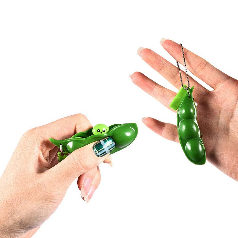 2Pcs Peapod Fidget Toy  Squeeze Bean Edamame Pea Keychain Keyring