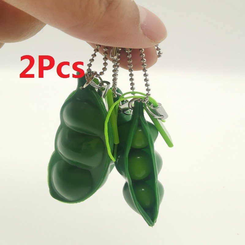2Pcs Peapod Fidget Toy  Squeeze Bean Edamame Pea Keychain Keyring