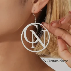 Customizable Womens Fashion Dangle Earrings with Personalized Monogram Design - 304L Stainless Steel, 18K Golden Plated
