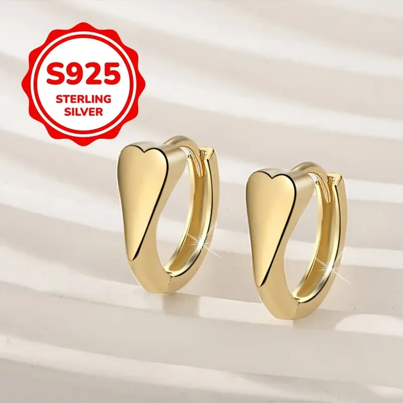 2pcs 925 Sterling Silvery Polished Heart Stud Earrings Perfect for Everyday and Party Wear, Exquisite Gift