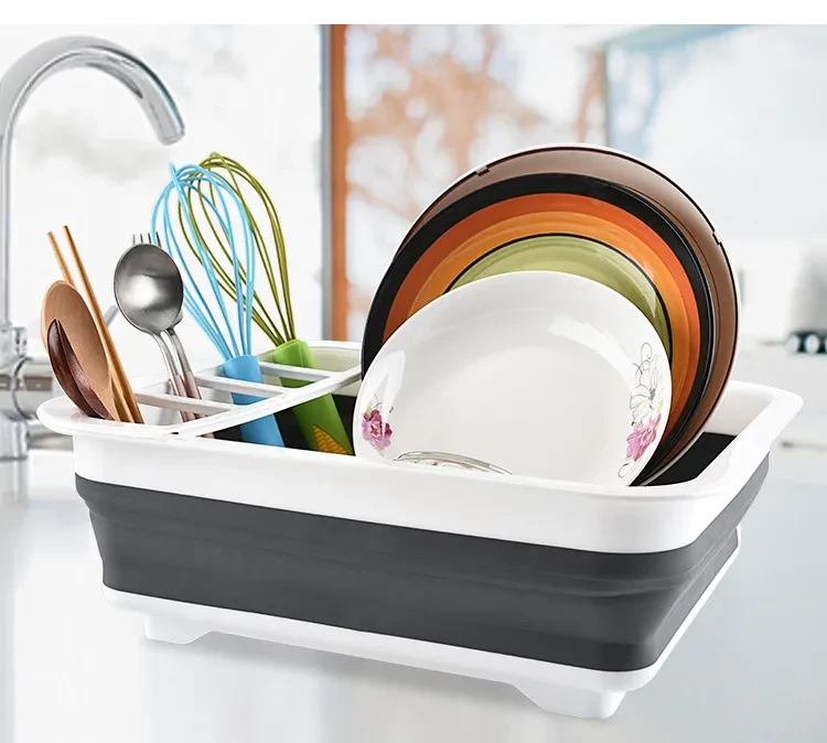 Folding Drainage Dish Rack Kitchen Shelves Multifunctional Dishware, Chopsticks and Cutlery Storage Dishware Storage Dish Rack
