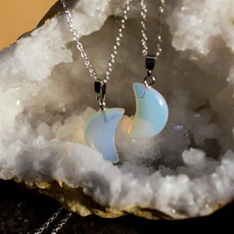 Natural Stone Moon Transparent Color Fashion Pendant Necklace Jewelry