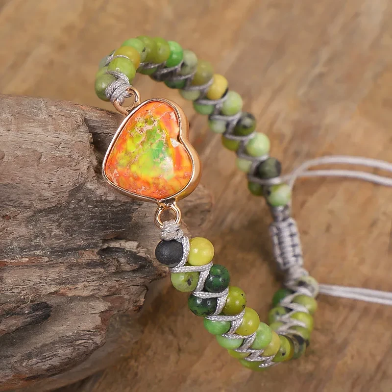 Colorful Heart Emperor Hand Braided Double Winding Stone Bracelet