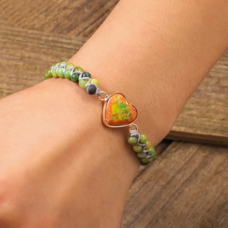 Colorful Heart Emperor Hand Braided Double Winding Stone Bracelet