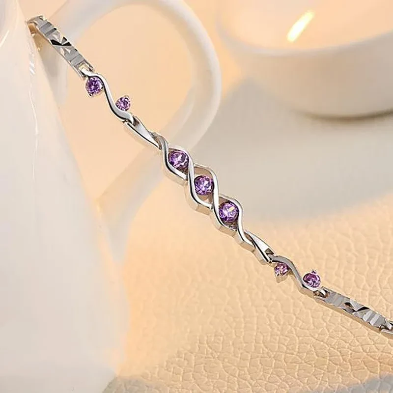 Women's Amethyst S925 Sterling Silver Three-Life Stone Bracelet